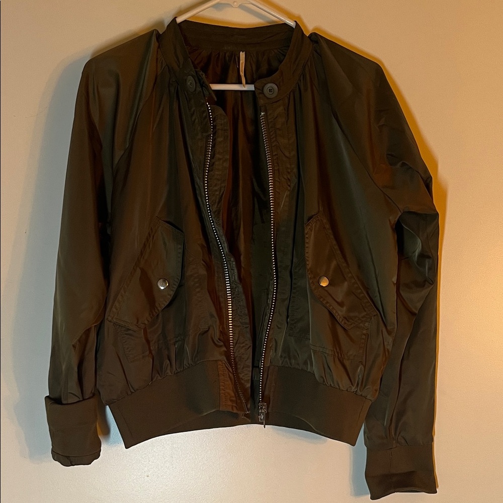 Free People Olive Bomber Jacket